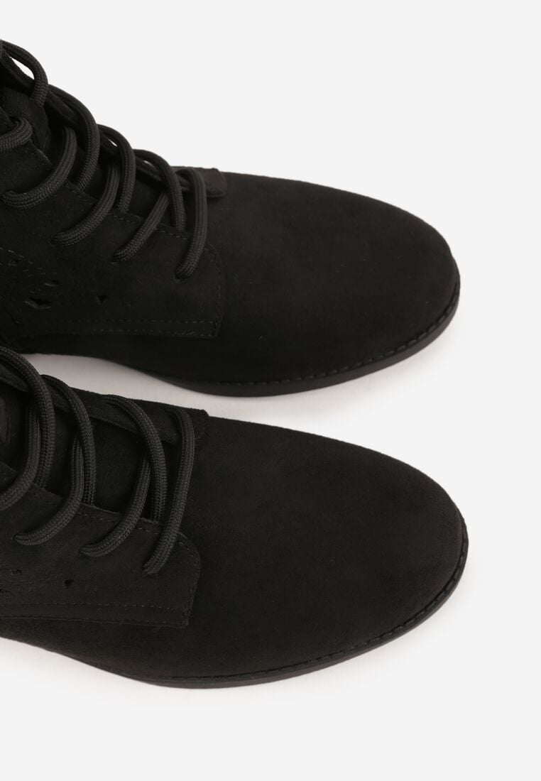 Czarne Sznurowane Botki z Ażurową Cholewką Zeliana 8