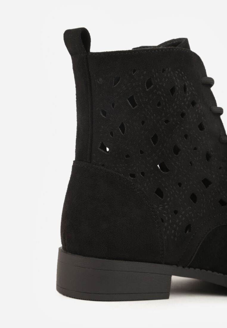 Czarne Sznurowane Botki z Ażurową Cholewką Zeliana 9