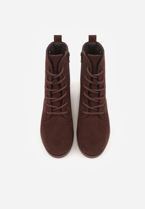 Brązowe Sznurowane Botki z Ażurową Cholewką Zeliana 6