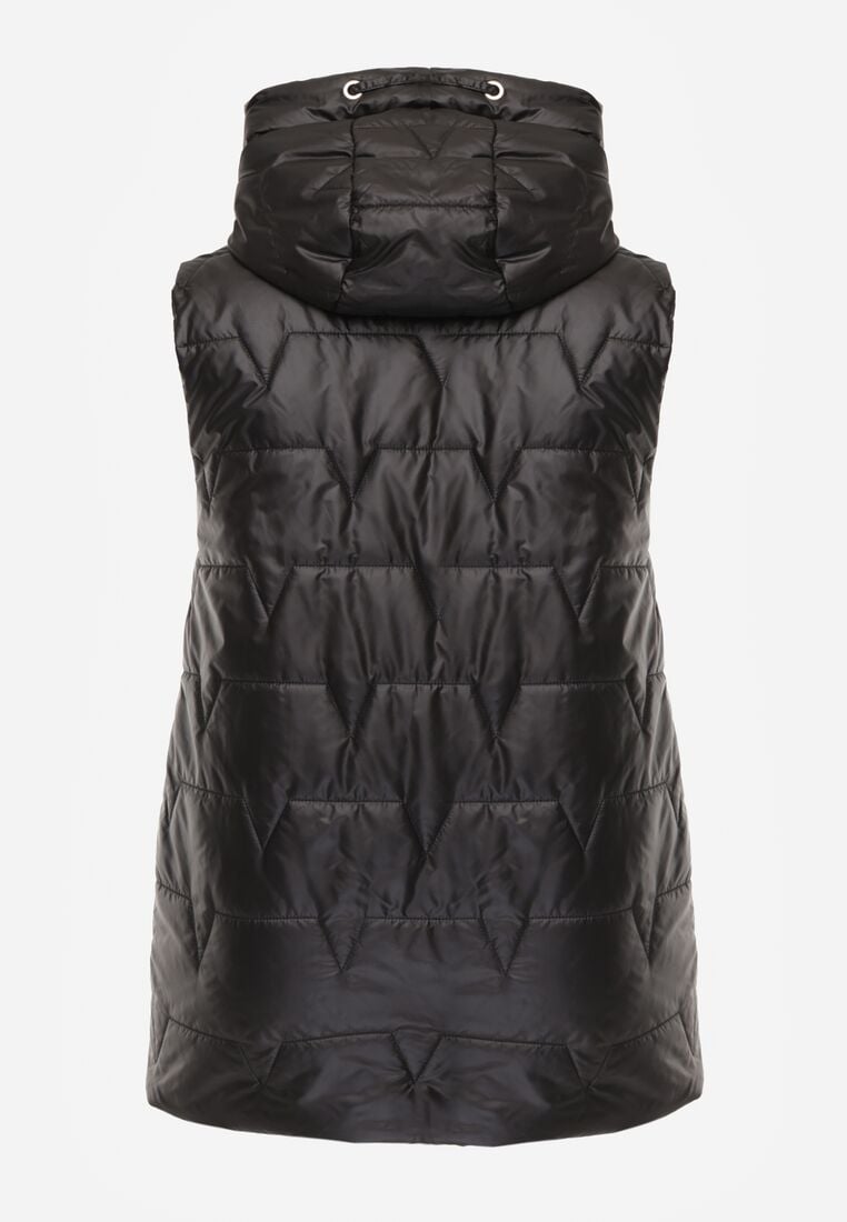 Czarna Kamizelka z Nieodpinanym Kapturem i Geometrycznym Pikowaniem Kalousa 2