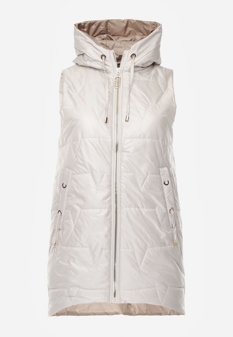 Jasnoszara Kamizelka z Nieodpinanym Kapturem i Geometrycznym Pikowaniem Kalousa 1