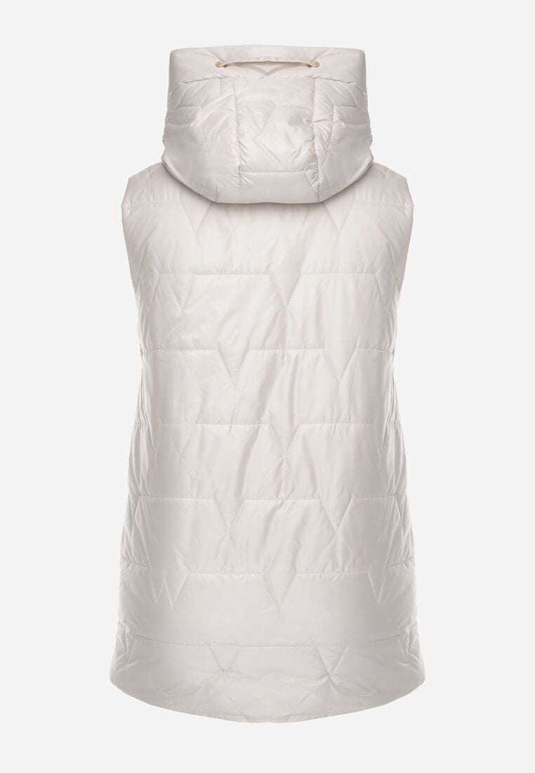 Jasnoszara Kamizelka z Nieodpinanym Kapturem i Geometrycznym Pikowaniem Kalousa 2