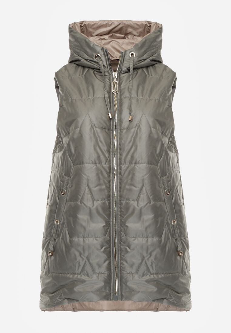 Zielona Kamizelka z Nieodpinanym Kapturem i Geometrycznym Pikowaniem Kalousa 1