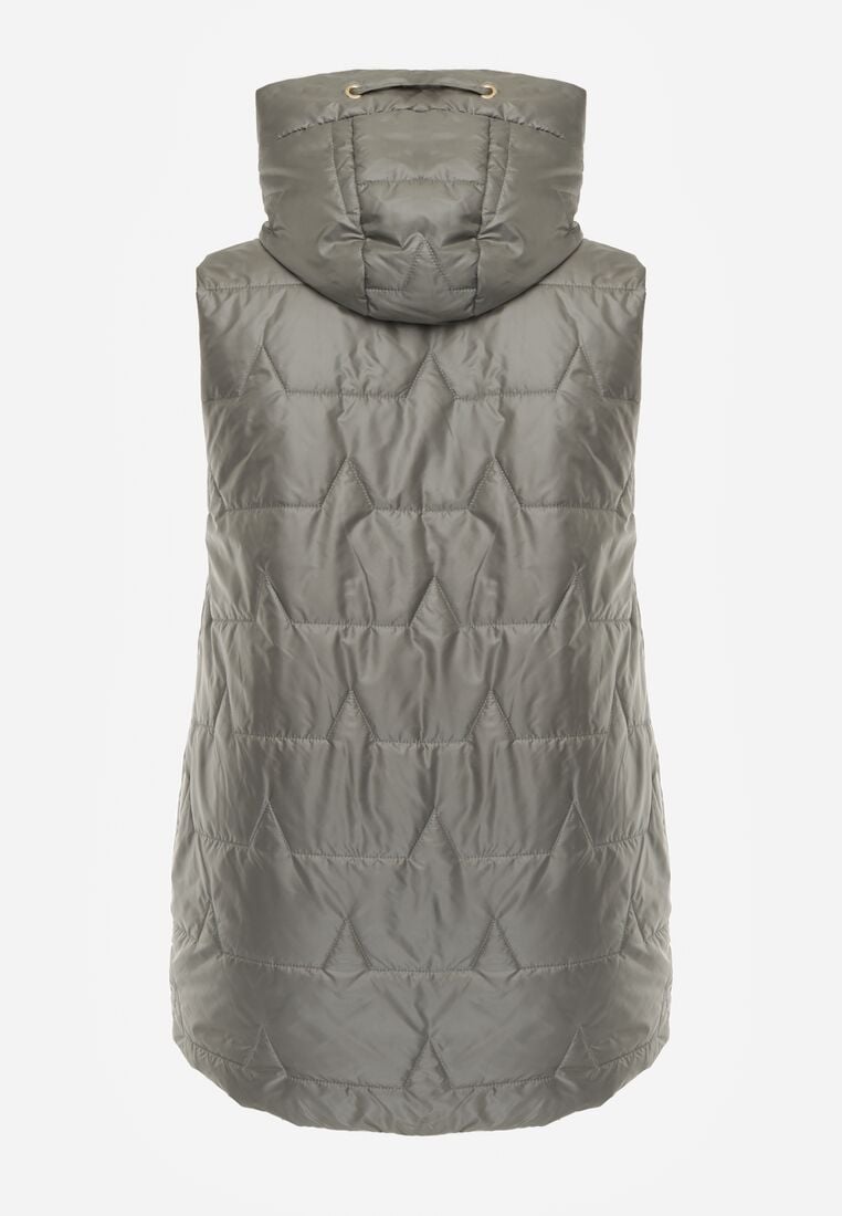 Zielona Kamizelka z Nieodpinanym Kapturem i Geometrycznym Pikowaniem Kalousa 2