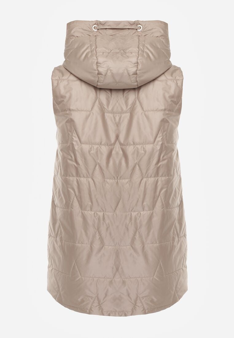 Jasnobrązowa Kamizelka z Nieodpinanym Kapturem i Geometrycznym Pikowaniem Kalousa 2