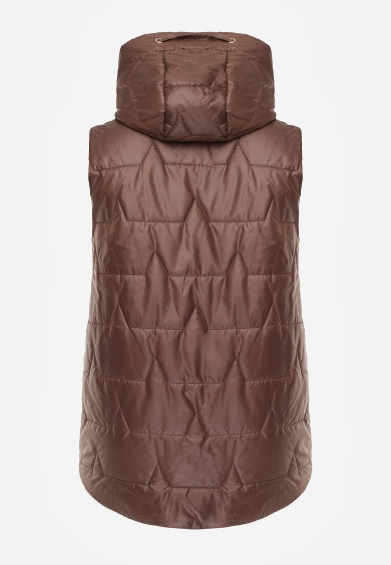 Brązowa Kamizelka z Nieodpinanym Kapturem i Geometrycznym Pikowaniem Kalousa 2