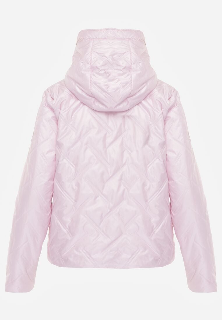Różowa Kurtka Pikowana z Nieodpinanym Kapturem i Aplikacją na Rękawie Endora 7