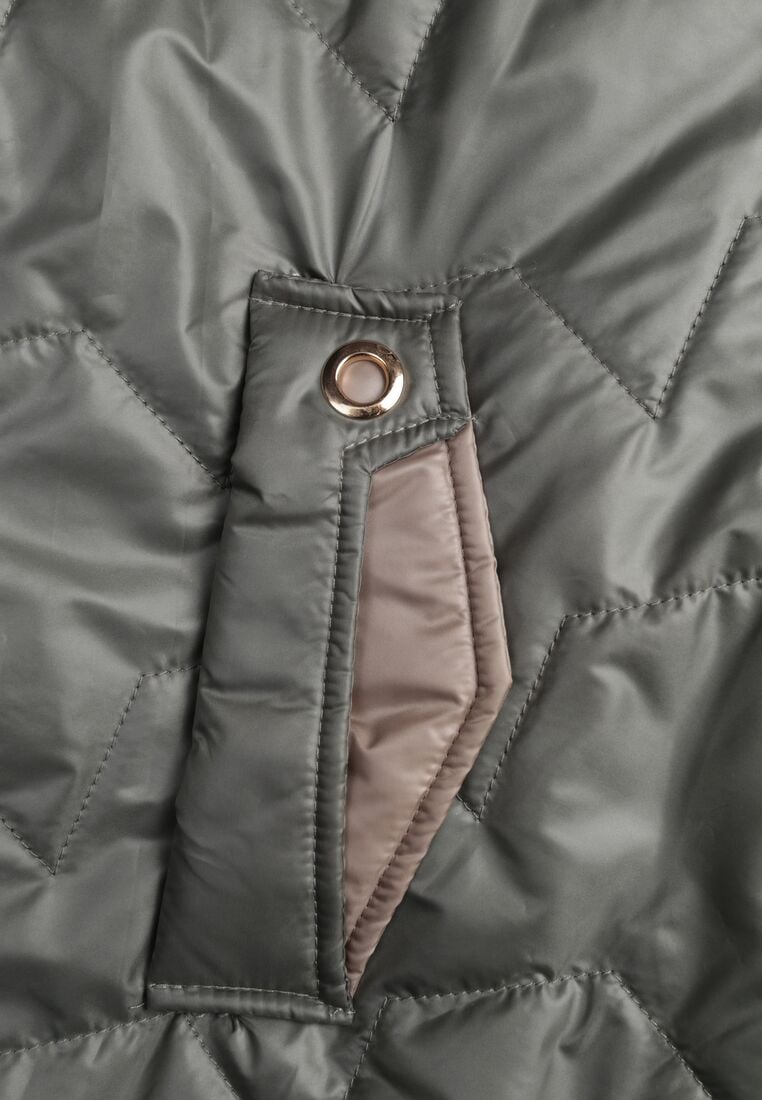 Zielona Pikowana Kurtka Przejściowa z Kapturem i Bocznymi Suwakami Mado 8