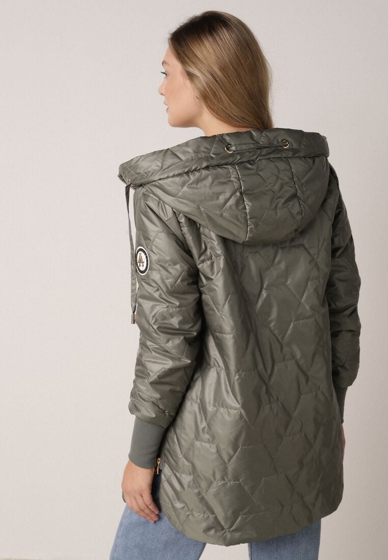 Zielona Pikowana Kurtka Przejściowa z Kapturem i Bocznymi Suwakami Mado 3