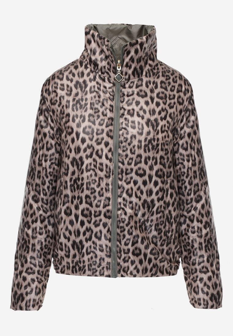 Zielona Dwustronna Kurtka Pikowana Ozdobiona Naszywką i Panterką Nemopis 8