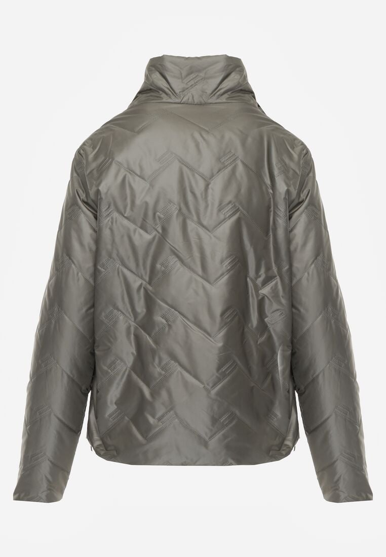 Zielona Dwustronna Kurtka Pikowana Ozdobiona Naszywką i Panterką Nemopis 7