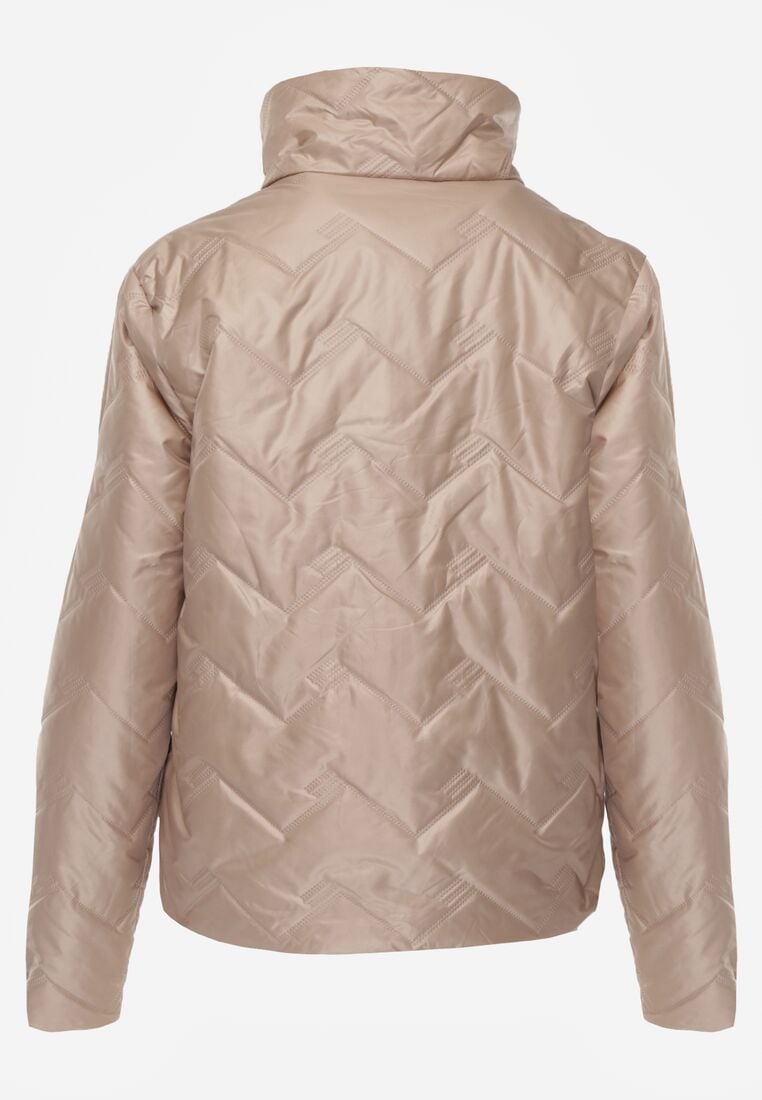 Ciemnobeżowa Dwustronna Kurtka Pikowana Ozdobiona Naszywką i Panterką Nemopis 7