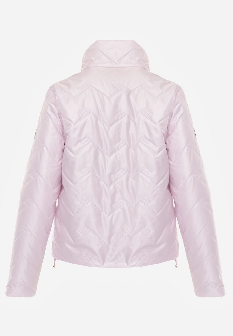 Różowa Dwustronna Kurtka Pikowana Ozdobiona Naszywką i Panterką Nemopis 7