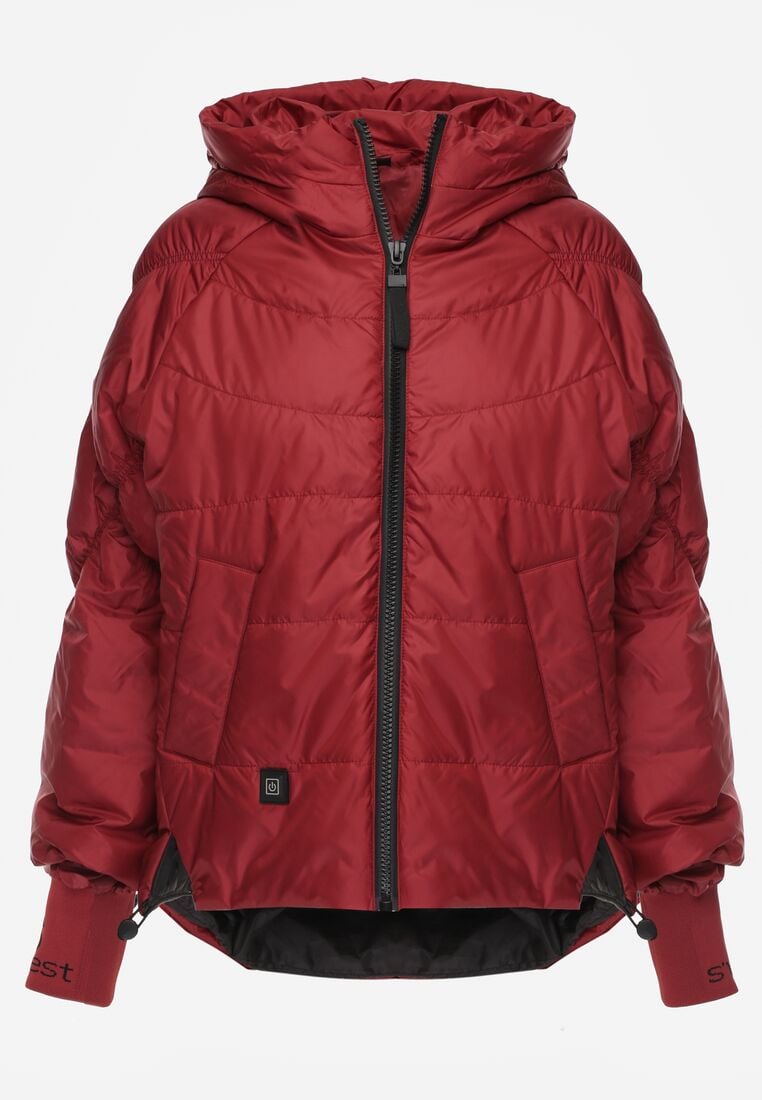 Czerwona Przejściowa Kurtka Pikowana z Kapturem i Napisami na Rękawach Althone 6