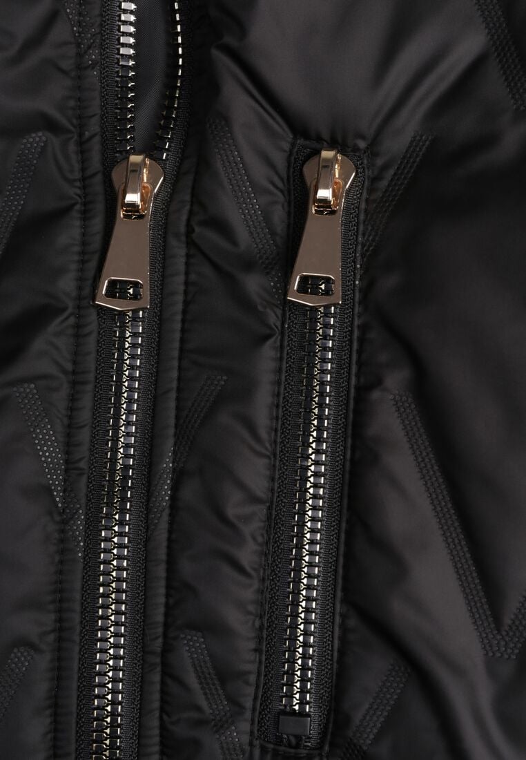 Czarna Pikowana Kurtka Przejściowa Parka z Kapturem o Długim Kroju z Ozdobą Isaline 8