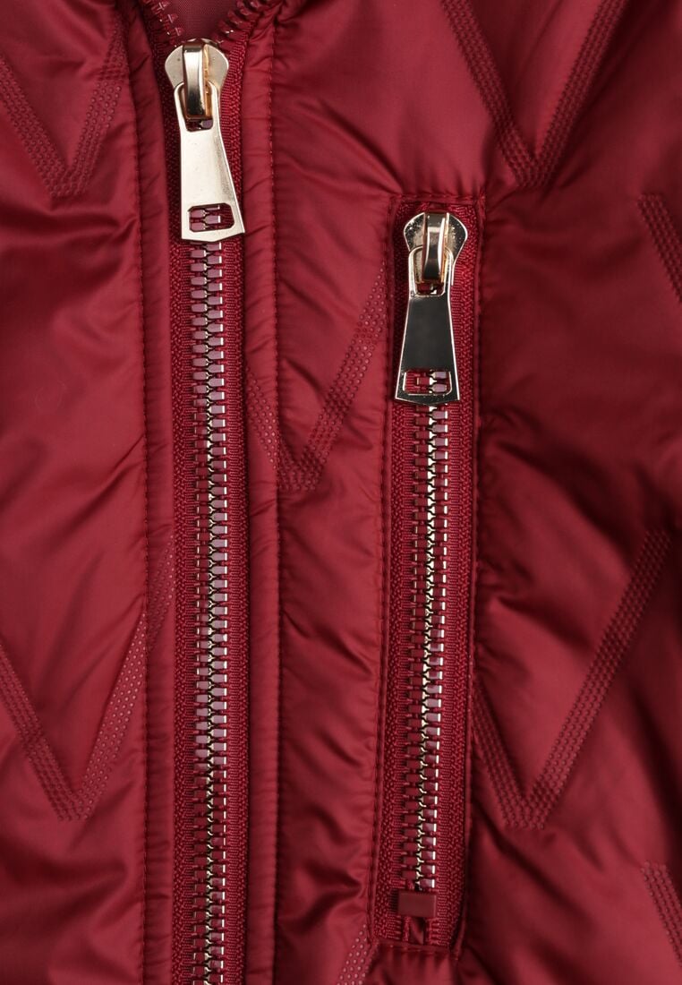 Czerwona Pikowana Kurtka Przejściowa Parka z Kapturem o Długim Kroju z Ozdobą Isaline 8