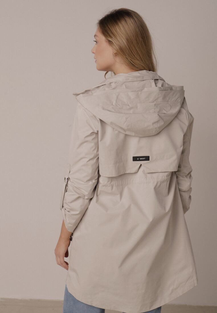 Beżowa Kurtka w Stylu Parki z Odpinanym Kapturem i Sznurkami Enang 3