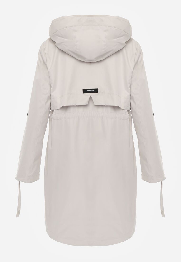 Beżowa Kurtka w Stylu Parki z Odpinanym Kapturem i Sznurkami Enang 7