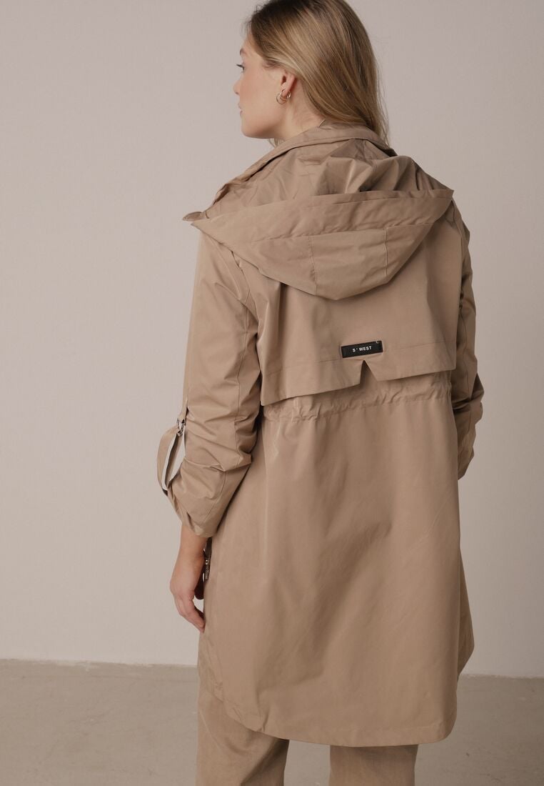 Brązowa Kurtka w Stylu Parki z Odpinanym Kapturem i Sznurkami Enang 3