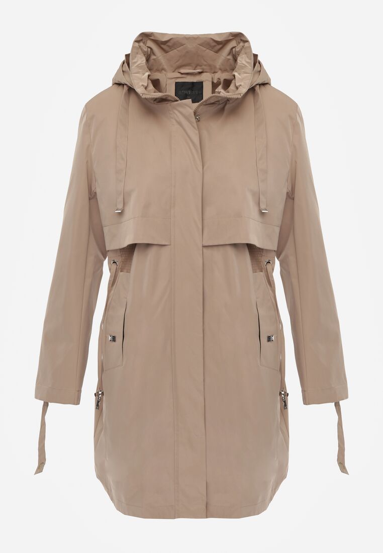 Brązowa Kurtka w Stylu Parki z Odpinanym Kapturem i Sznurkami Enang 6