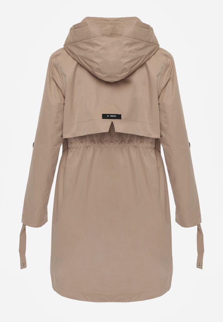 Brązowa Kurtka w Stylu Parki z Odpinanym Kapturem i Sznurkami Enang 7