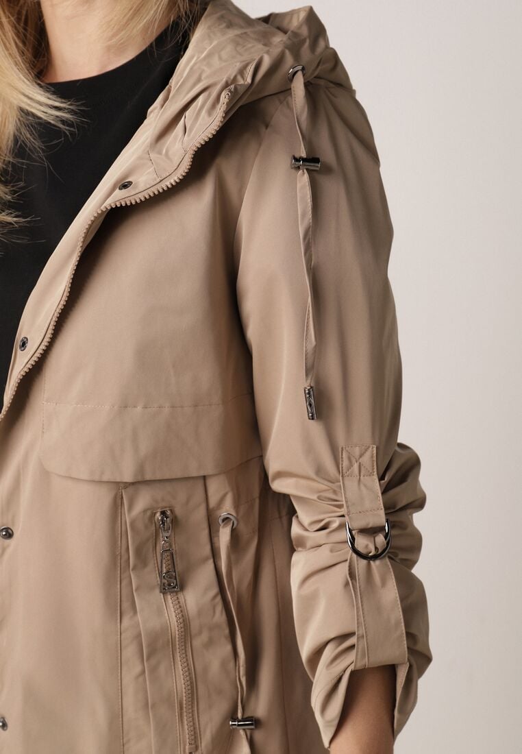 Brązowa Przejściowa Kurtka Parka z Kapturem i Podwijanymi Rękawami Tinarose 5