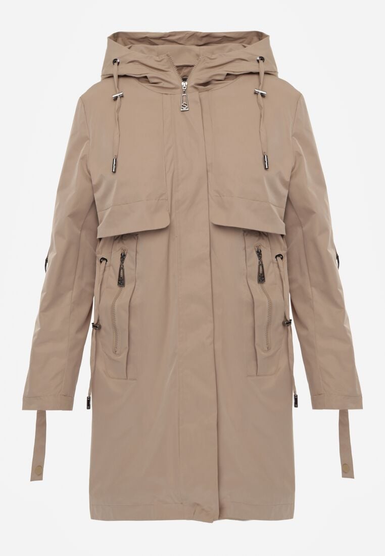 Brązowa Przejściowa Kurtka Parka z Kapturem i Podwijanymi Rękawami Tinarose 6