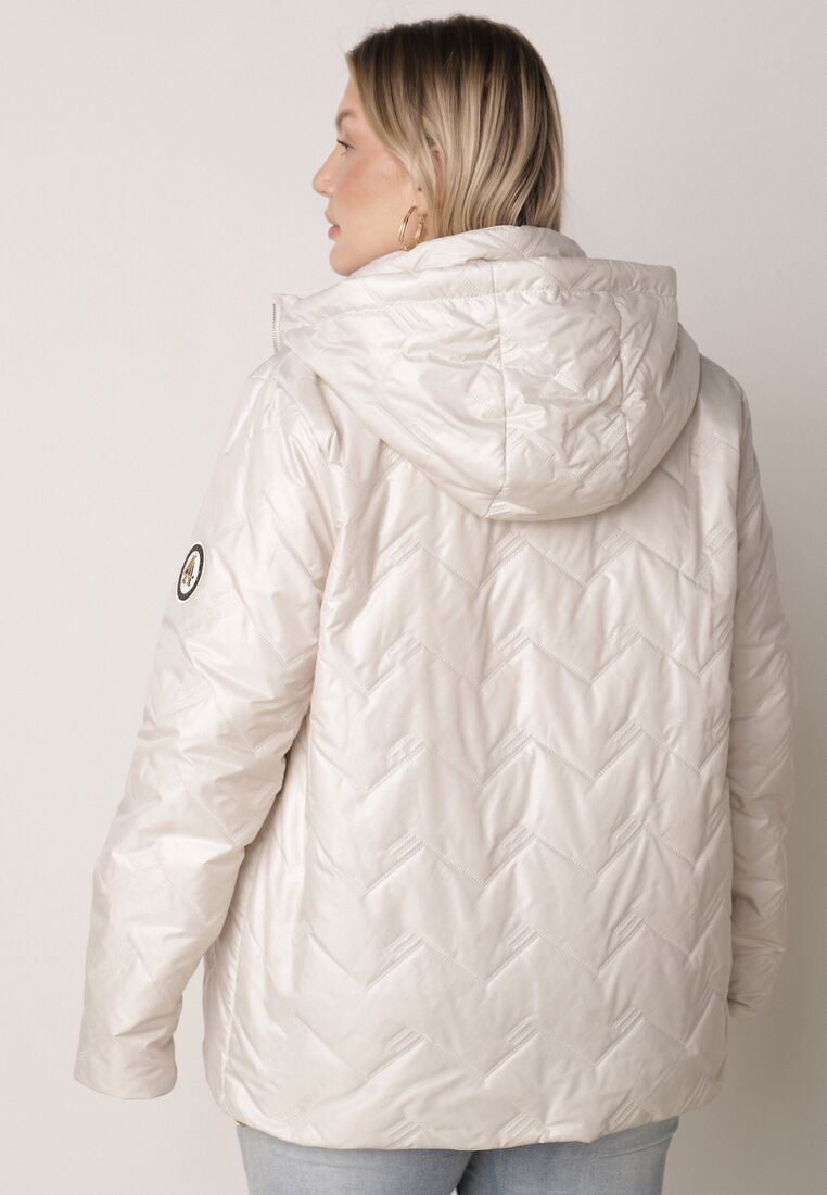 Jasnoszara Pikowana Kurtka Przejściowa o Prostym Kroju z Kapturem Vimoris 3