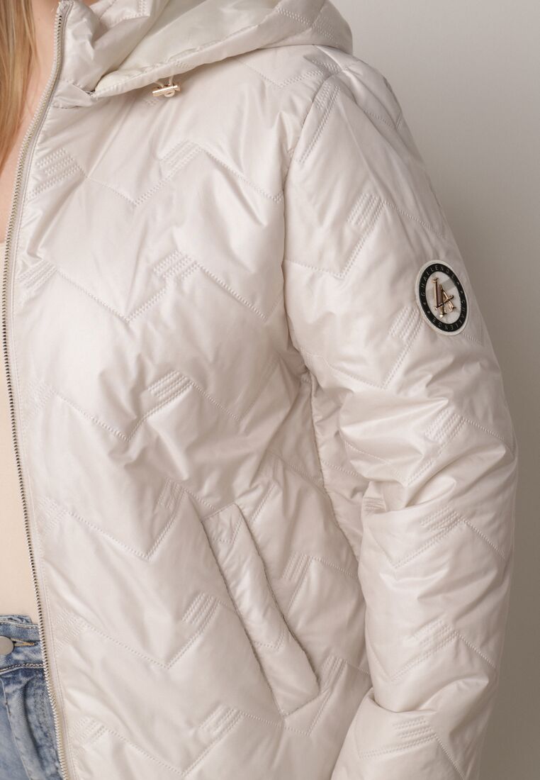 Jasnoszara Pikowana Kurtka Przejściowa o Prostym Kroju z Kapturem Vimoris 5