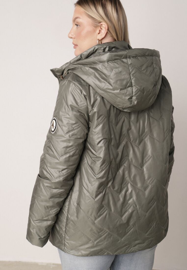 Zielona Pikowana Kurtka Przejściowa o Prostym Kroju z Kapturem Vimoris 3