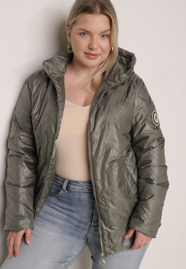 Zielona Pikowana Kurtka Przejściowa o Prostym Kroju z Kapturem Vimoris 4