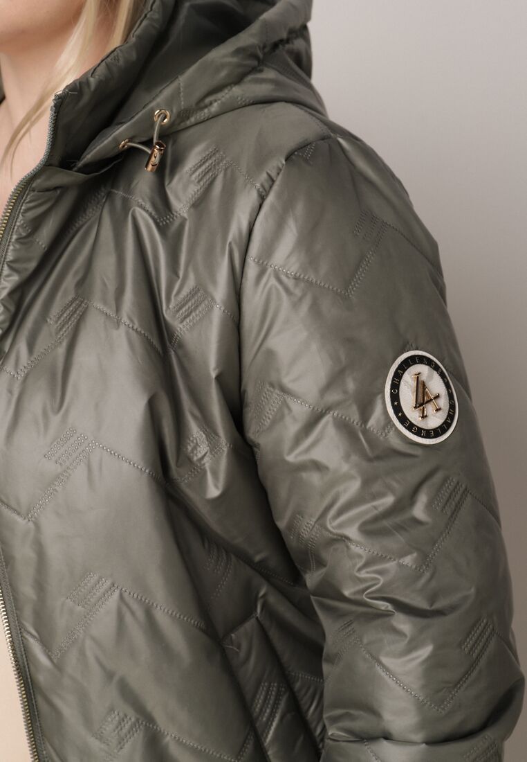 Zielona Pikowana Kurtka Przejściowa o Prostym Kroju z Kapturem Vimoris 5