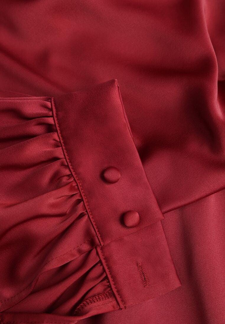 Czerwona Satynowa Sukienka VICES z Bawełny o Kopertowym Kroju Glanita 8