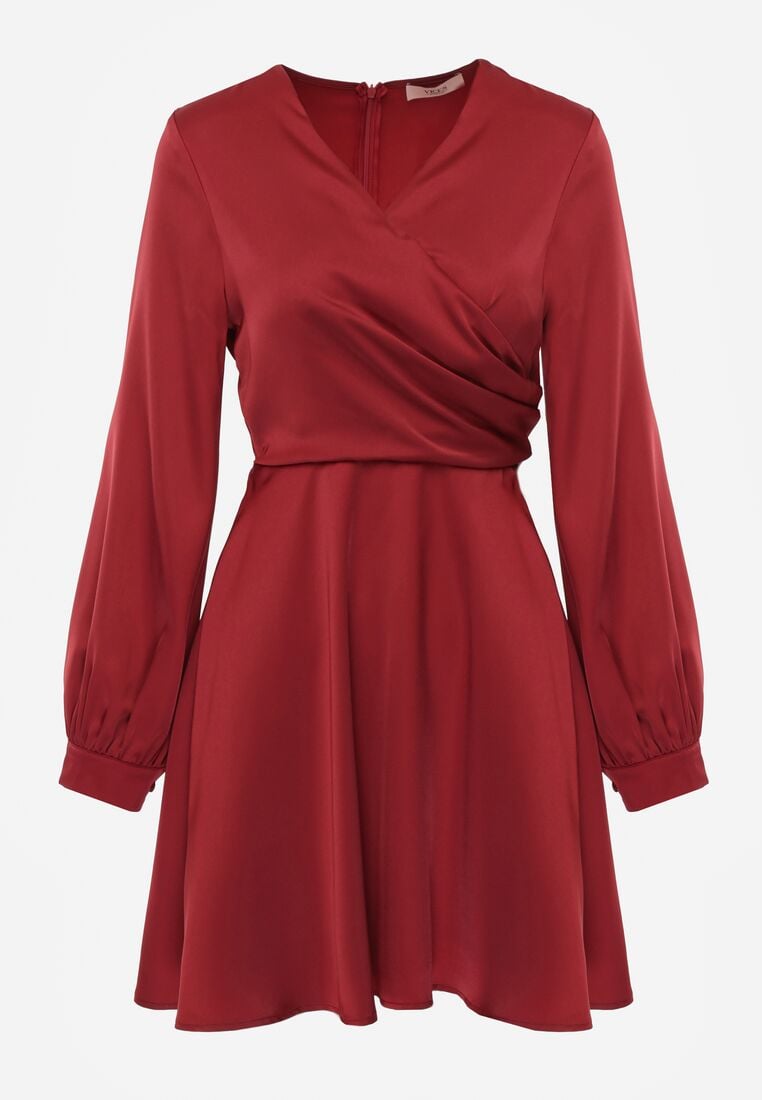 Czerwona Satynowa Sukienka VICES z Bawełny o Kopertowym Kroju Glanita 6