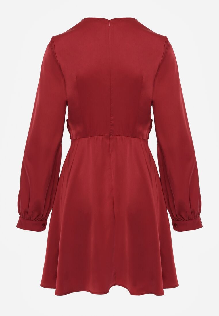 Czerwona Satynowa Sukienka VICES z Bawełny o Kopertowym Kroju Glanita 7