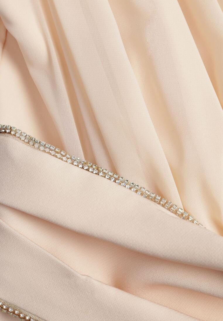 Beżowa Bluzka Kopertowa VICES z Dekoltem V Bufiastymi Rękawkami i Zaakcentowanymi Ramionami Tine 8