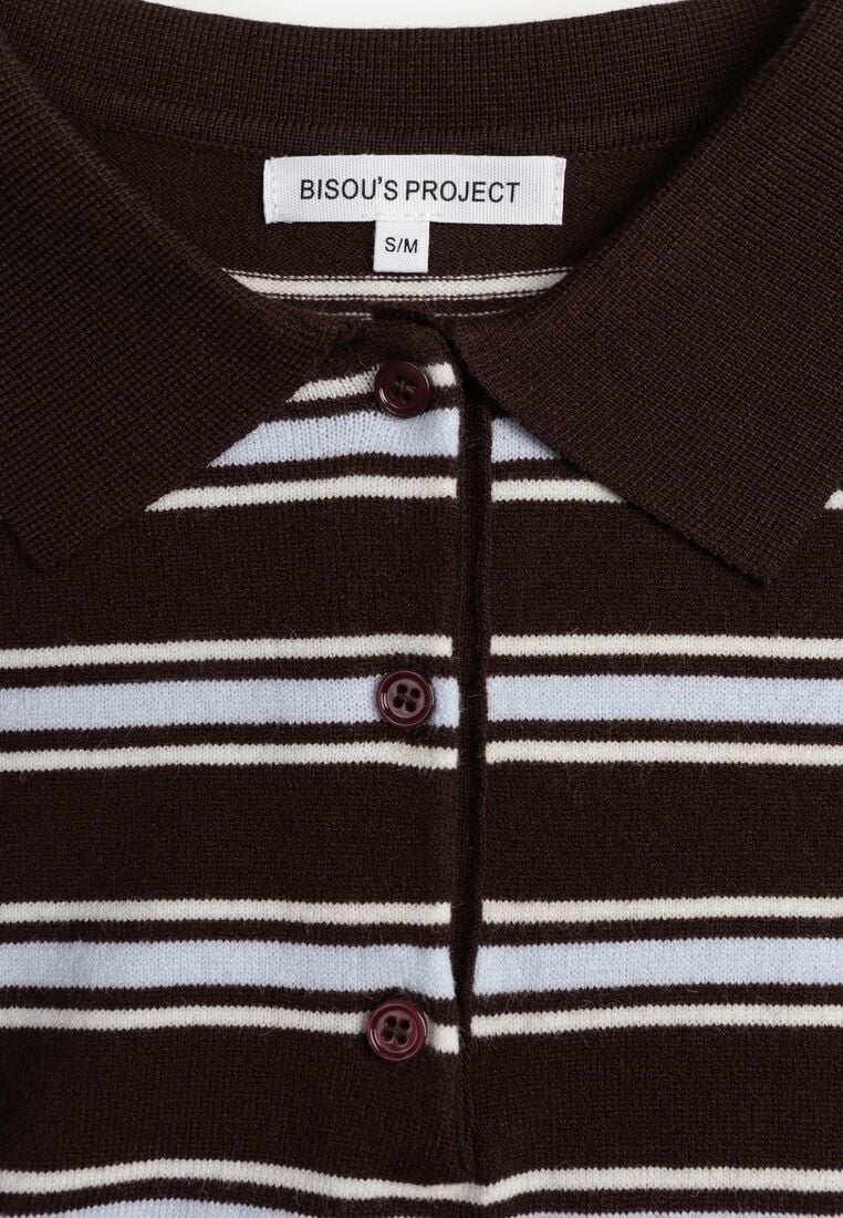 Brązowy Sweter w Paski z Kołnierzykiem z Wiskozą Minkalia 8