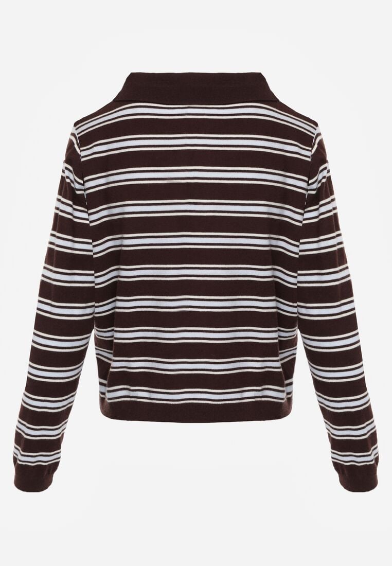 Brązowy Sweter w Paski z Kołnierzykiem z Wiskozą Minkalia 7