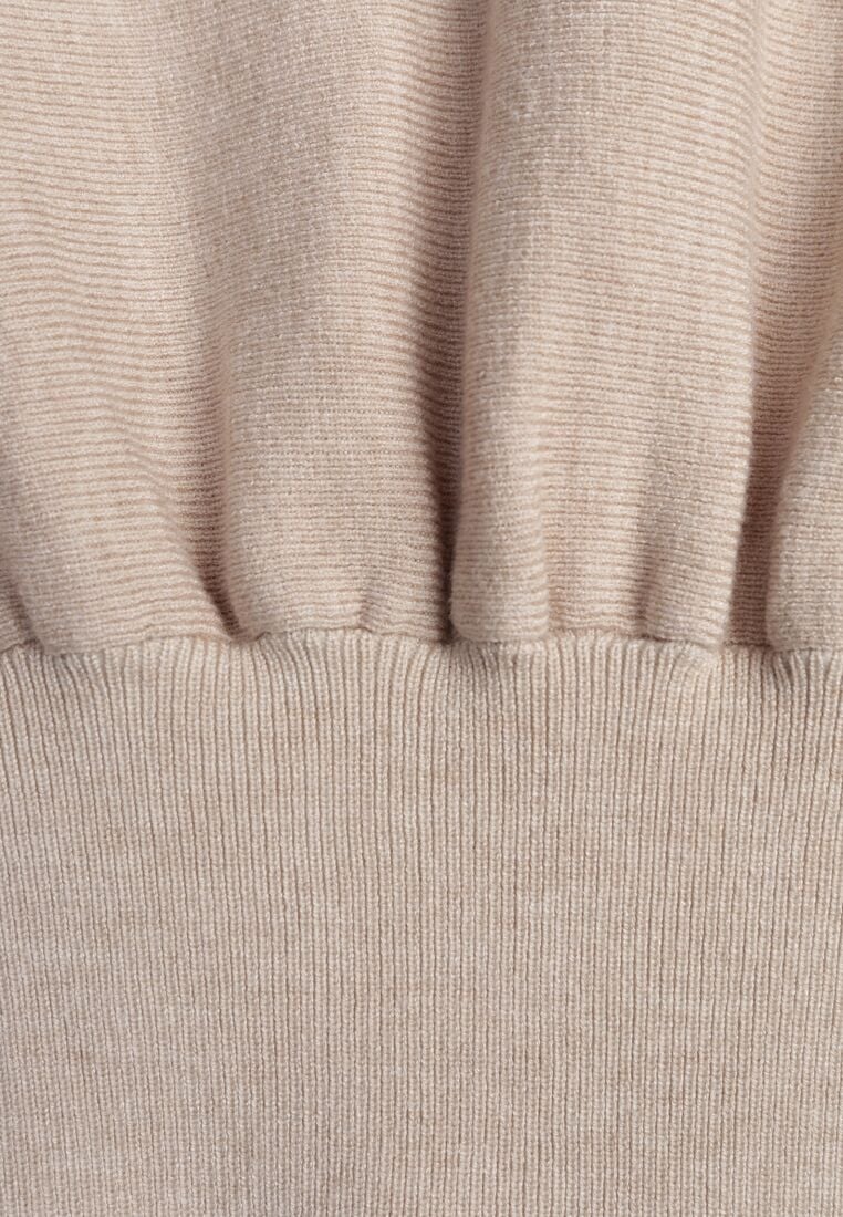 Beżowa Dzianinowa Sukienka z Wiskozą o Nietoperzowym Kroju z Dekoltem w Łódkę Tisan 8