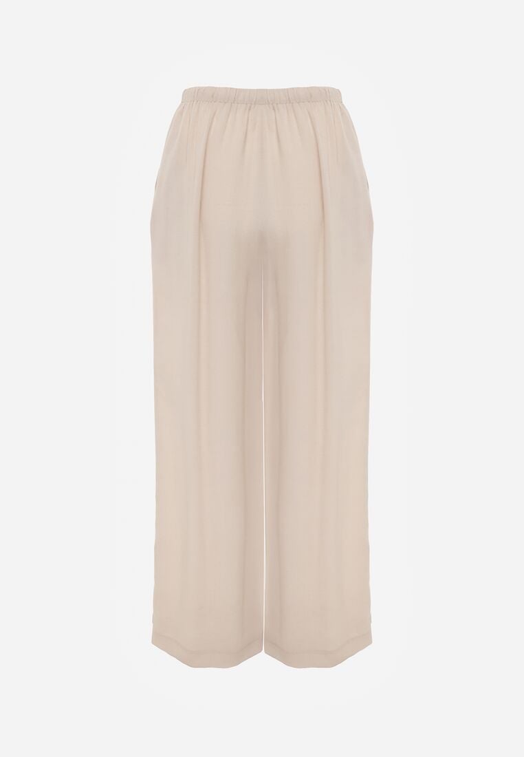 Beżowe Wiskozowe Spodnie z Szeroką Nogawką i Wiązaniem w Talii Terisanna 7