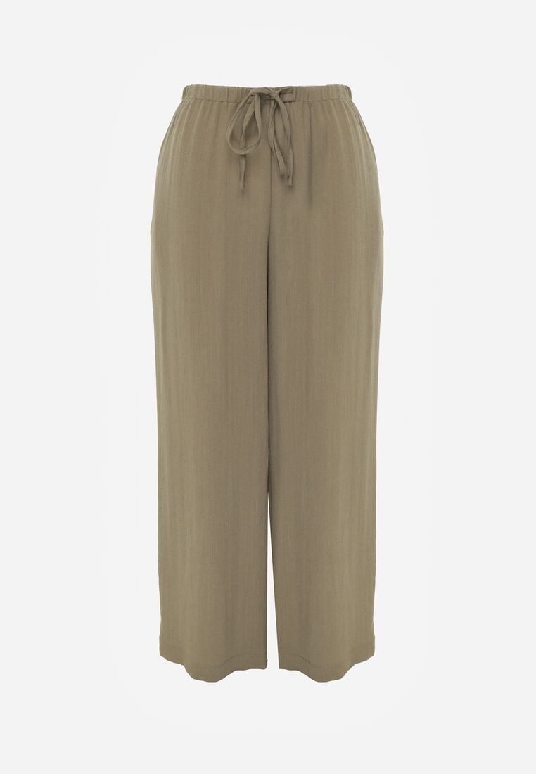 Zielone Wiskozowe Spodnie z Szeroką Nogawką i Wiązaniem w Talii Terisanna 6