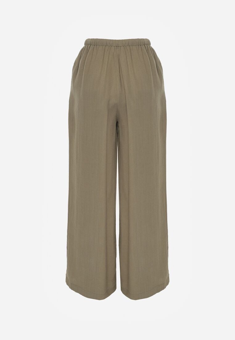 Zielone Wiskozowe Spodnie z Szeroką Nogawką i Wiązaniem w Talii Terisanna 7