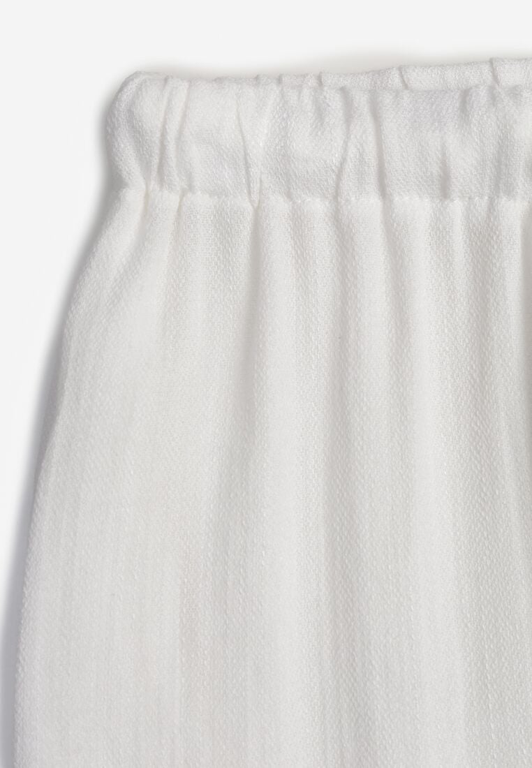 Białe Wiskozowe Spodnie z Szeroką Nogawką i Wiązaniem w Talii Terisanna 8