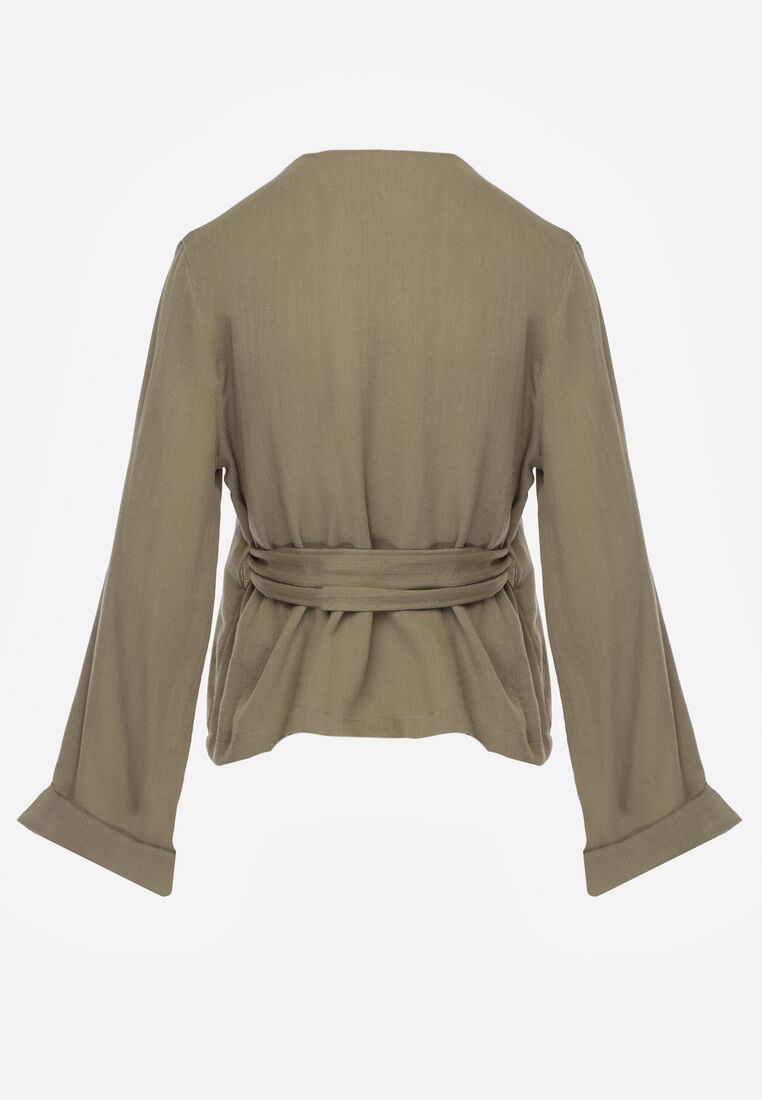 Zielona Kopertowa Bluzka z Wiskozy Ozdobiona Wiązaniem Velanitte 7