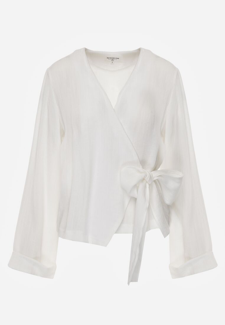 Biała Kopertowa Bluzka z Wiskozy Ozdobiona Wiązaniem Velanitte 6