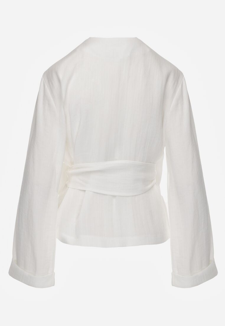Biała Kopertowa Bluzka z Wiskozy Ozdobiona Wiązaniem Velanitte 7