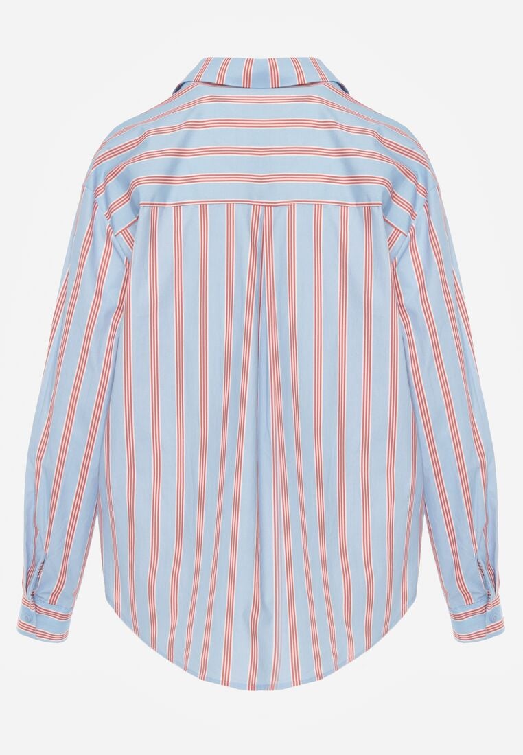 Niebieska Bawełniana Koszula o Kroju Oversize Ozdobiona Pionowymi Paskami Ulialia 7