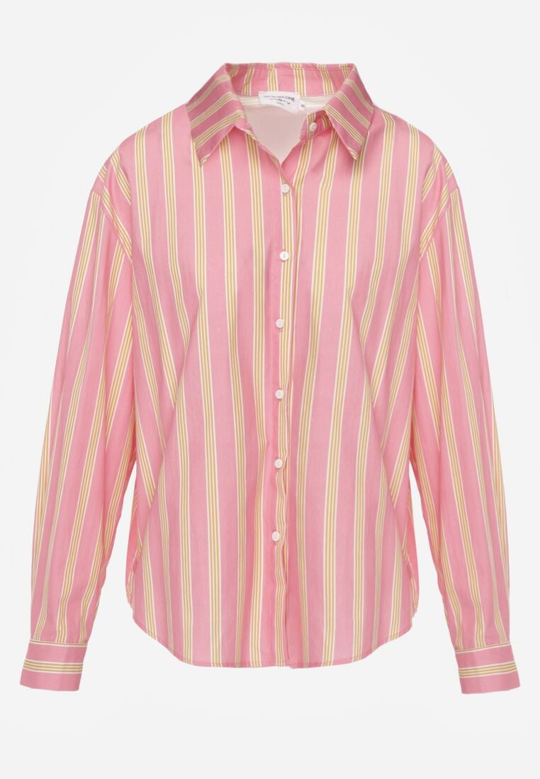 Różowa Bawełniana Koszula o Kroju Oversize Ozdobiona Pionowymi Paskami Ulialia 6