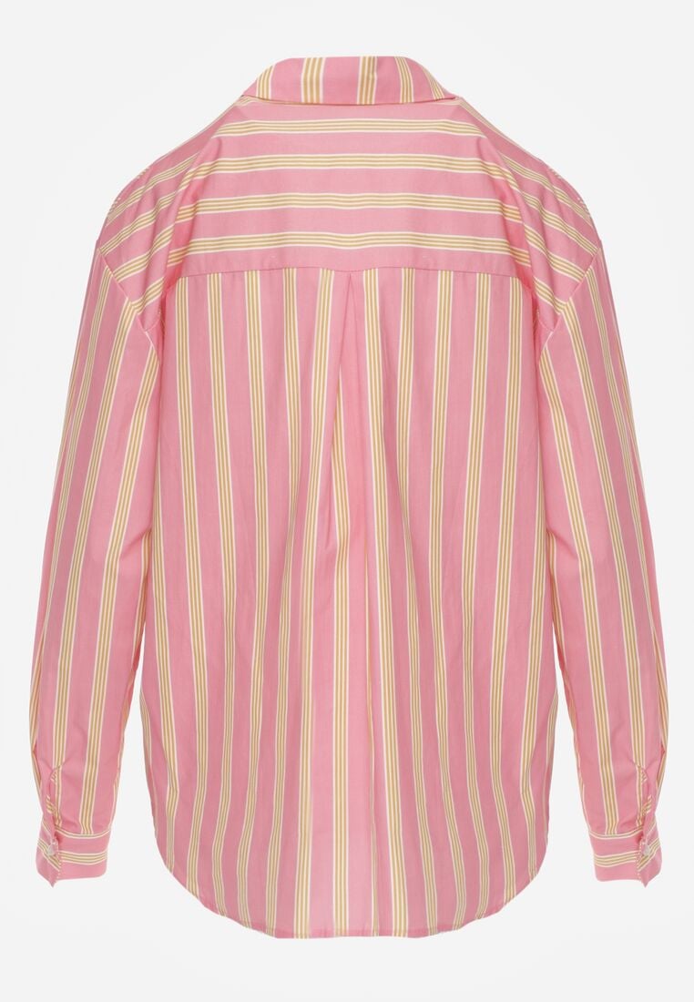 Różowa Bawełniana Koszula o Kroju Oversize Ozdobiona Pionowymi Paskami Ulialia 7