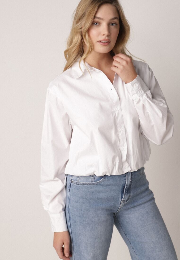 Biała Bawełniana Koszula o Kroju Bombki Oversize Walelia 1